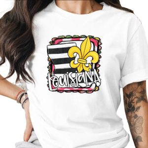 Louisiana Map With Fleur-De-Lis Design Graphic T-Shirt