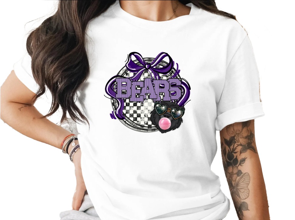 Bears T-Shirt, Cute Dog T-Shirt, Purple Bow T-Shirt, Trendy T-Shirt, Fun T-Shirt, Fashion T-Shirt, Cool T-Shirt, Animal T-Shirt