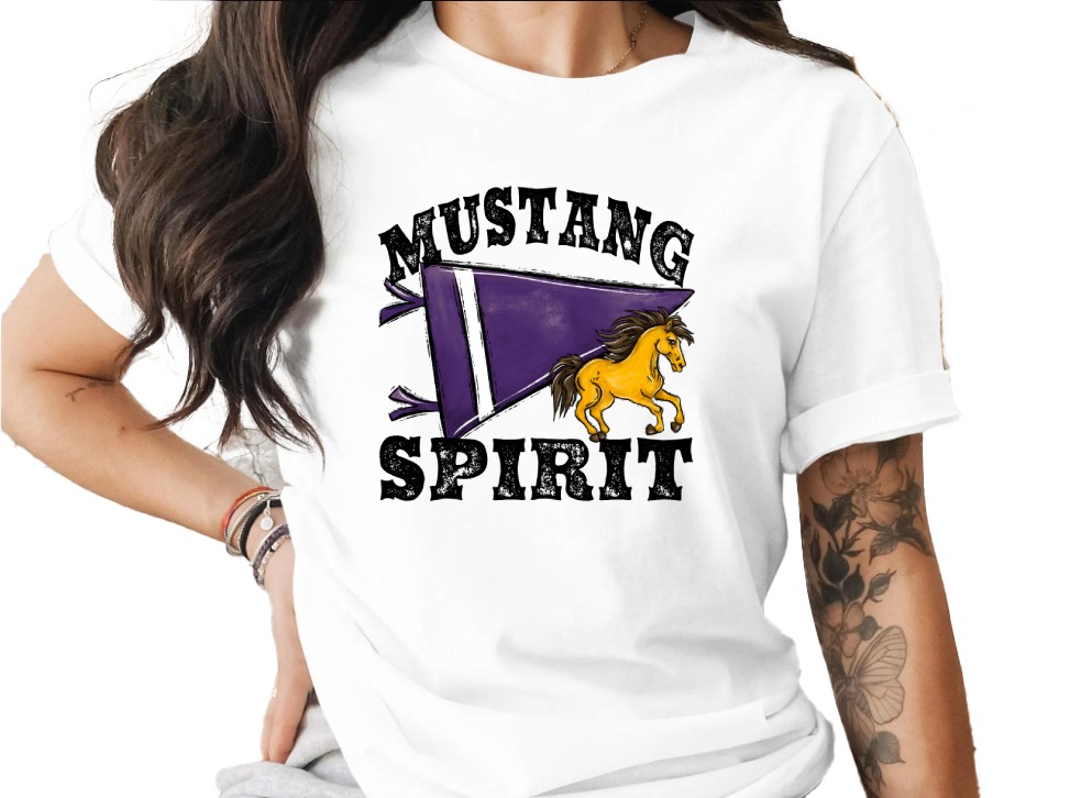 Mustang Spirit T Shirt, Horse Lover, School Spirit Shirt, Team Pride Tee, Mascot Shirt, Athletic Gift, Horseback Riding Gift