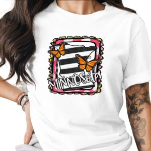 Minnesota State Map With Butterflies Design Graphic T-Shirt