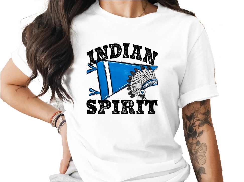Indian Spirit T Shirt, Native American Headdress Shirt, Blue Pennant Tee, Tribal Pride Top, Boho Style Clothing