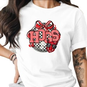 Hogs Game Day T-Shirt, Sporting Event Tee, Animal Lover Graphic Shirt, Cute Hog Fan Tee, Red Bow, Hog Gift, Team Spirit T Shirt, Game Day