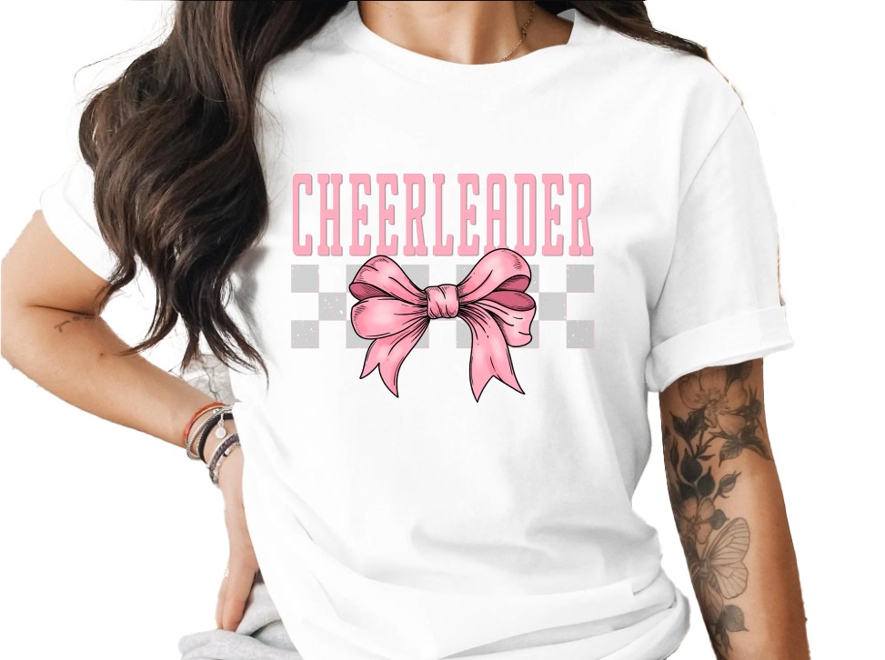 Cheerleader T-Shirt, Cheerleading Bow, Spirit Wear, Graphic Tee, Sporty Apparel, Cheer Squad, Gift for Cheerleader, High School T Shirt