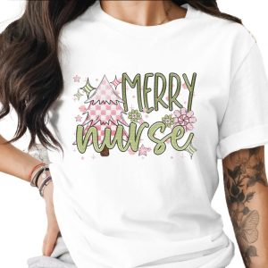 Merry Nurse T Shirt, Christmas TShirt, Festive Season Tee, Nurse Gift Idea, Holiday Clothing, Gift for Nurses, Christmas Tree Shirt