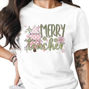Merry Teacher T-Shirt, Christmas Tree Shirt, Teacher Christmas Gift, Holiday T Shirt, Teacher Tee, Gift for Teachers, Cute Holiday Shirt