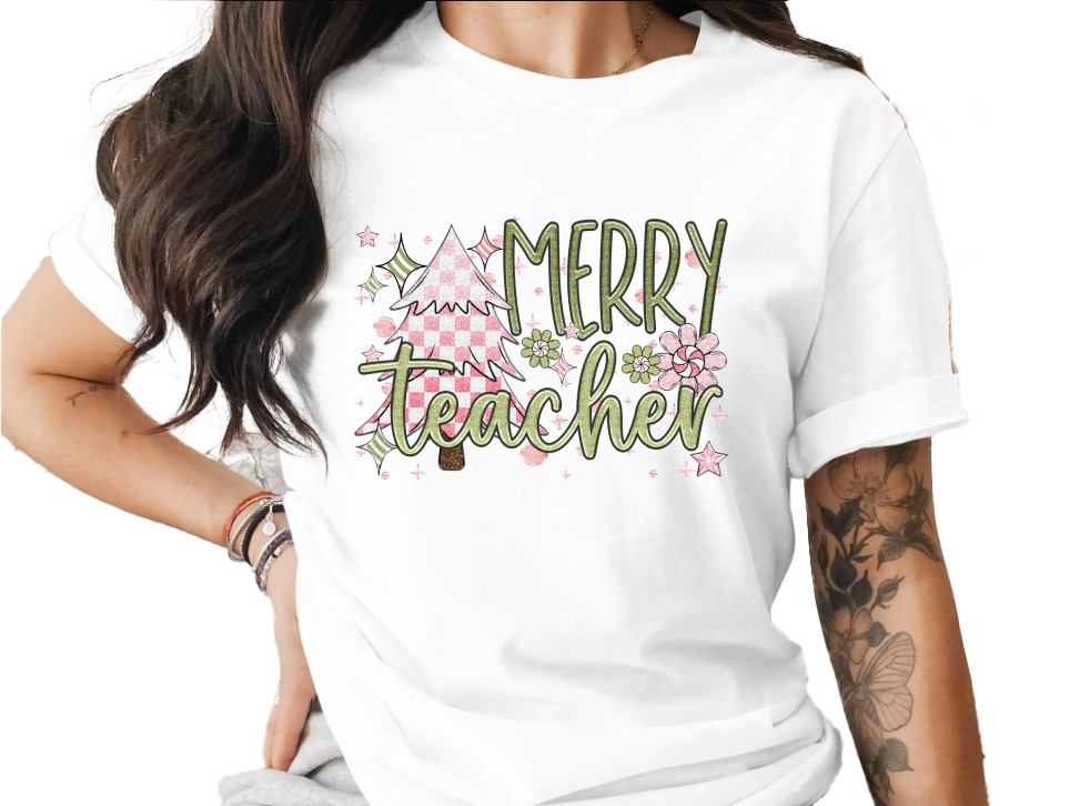 Merry Teacher T-Shirt, Christmas Tree Shirt, Teacher Christmas Gift, Holiday T Shirt, Teacher Tee, Gift for Teachers, Cute Holiday Shirt