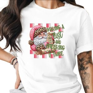 Santa Leopard Print T-Shirt, Making a List TShirt, Checking It Twice Shirt, Christmas Tee, Holiday Graphic Tee, Funny Xmas Shirt