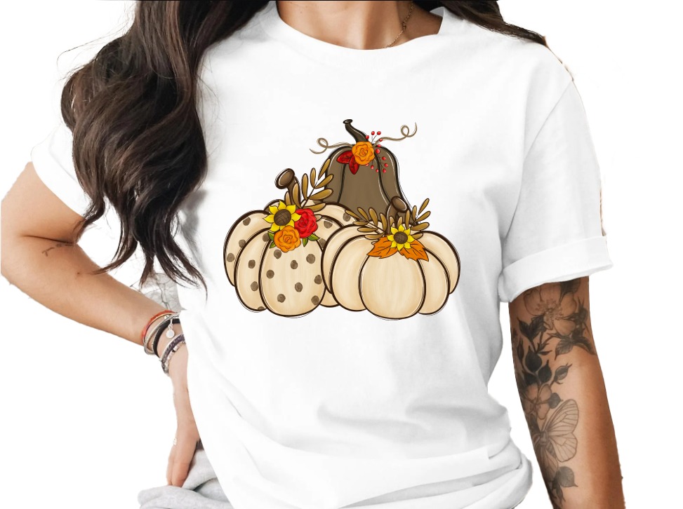 Floral Pumpkin T-Shirt, Autumn T Shirt, Fall T Shirt, Thanksgiving T Shirt, Pumpkin Patch Tee, Pumpkin Season Shirt, Women's Fall T Shirt