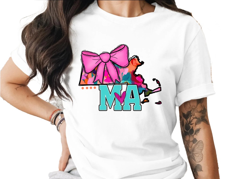 Massachusetts With a Bow And Heart Graphic Novelty T-Shirt