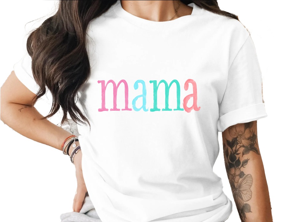Watercolor Mama Typography Women's Fashion Graphic T-Shirt