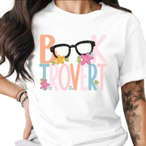 Book Introvert With Glasses and Flowers Graphic T-Shirt