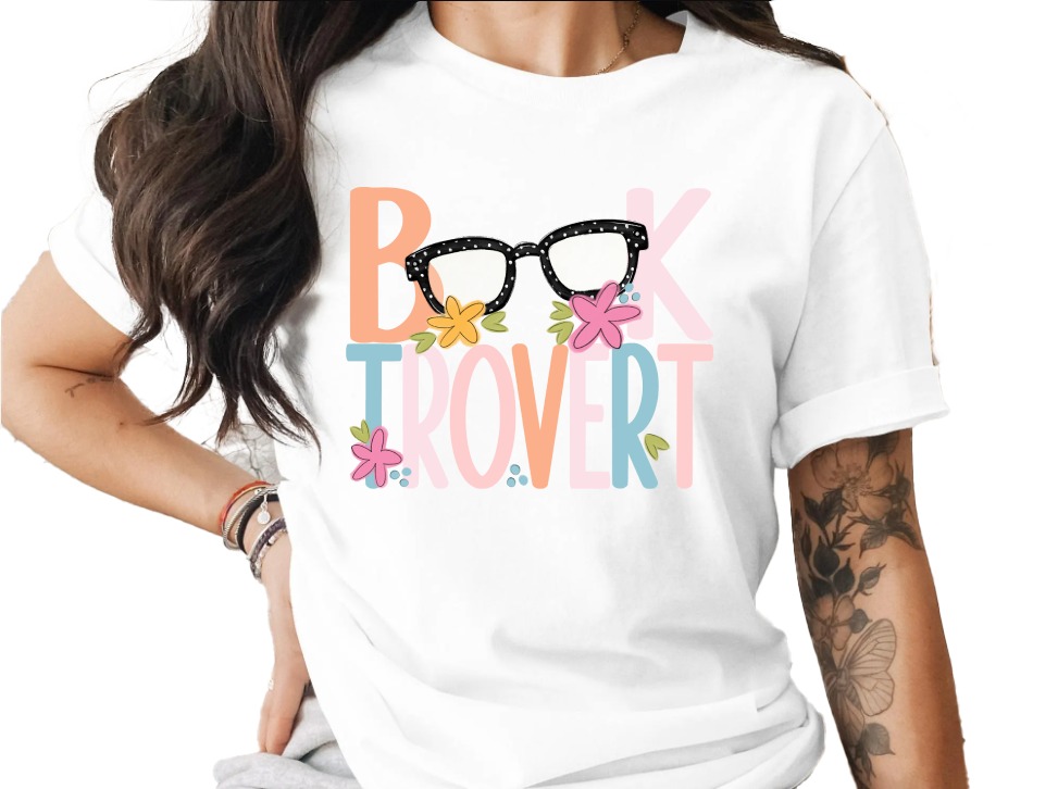 Book Introvert With Glasses and Flowers Graphic T-Shirt