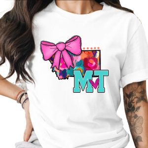 Montana State with Pink Bow and Heart Graphic Design T-Shirt