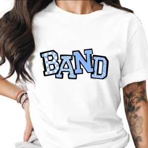 Band T-Shirt, Blue Checkered, Polka Dot and Star Design, Graphic Tee, Band Mom Shirt, Unique T-Shirt Gift, Trendy T-Shirt