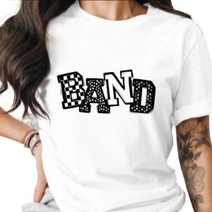 Trendy Band T-Shirt, Patterned Letters Tee, Band Graphic Shirt, Unique Design Shirt, Cool Music Tee, Fashionable Top, Stylish Band Fan Gift