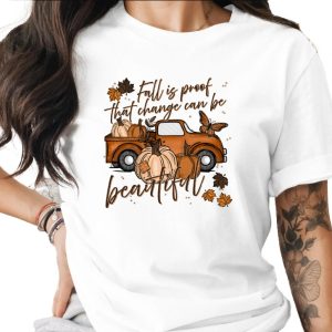 Fall Truck T-Shirt, Change is Beautiful Tee, Autumn Pumpkins Shirt, Butterfly Graphic, Harvest Season Top, Trendy Fall Shirt