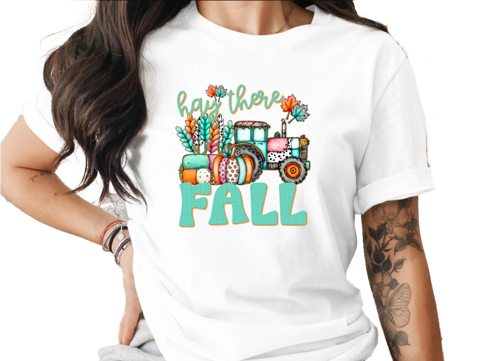 Hay There Fall T-Shirt, Autumn Tractor Tee, Cute Thanksgiving Shirt, Pumpkin Patch T Shirt, Harvest Season Tee, Farmhouse Fall