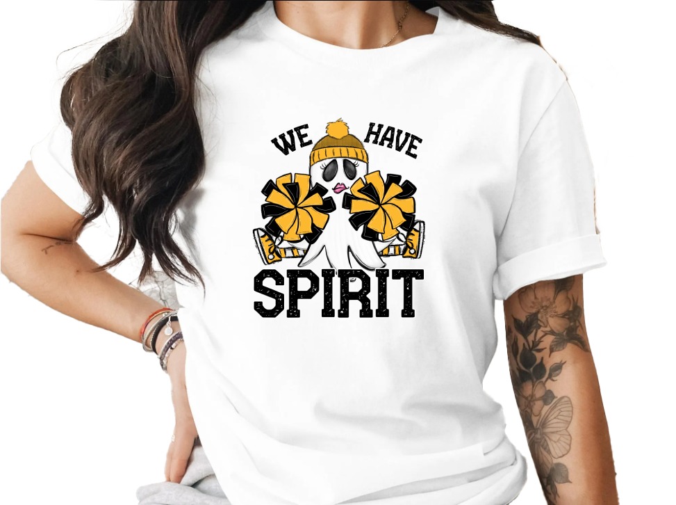 Ghost Cheerleader T-Shirt, Halloween Spirit Shirt, Funny Spooky Tee, Pom Poms, Team Spirit, Cute Ghost Graphic Top, Gift Idea
