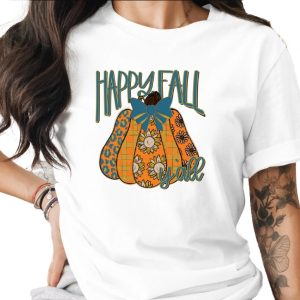 Happy Fall Yall T-Shirt, Fall Pumpkin Shirt, Autumn Graphic Tee, Thanksgiving Tee, Cute Fall Shirt, Leopard Pumpkin T-Shirt