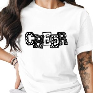 Cheer T Shirt, Cheerleader Shirt, Patterned Cheer Tee, Gift for Cheerleader, Game Day Shirt, Sports T-Shirt, Cheer Leading Team T Shirt