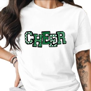 Cheer T-Shirt, Green Cheerleading Shirt, School Spirit Tee, Sports Fan Apparel, Unique Lettering Design, Gift for Cheerleader, Game Day