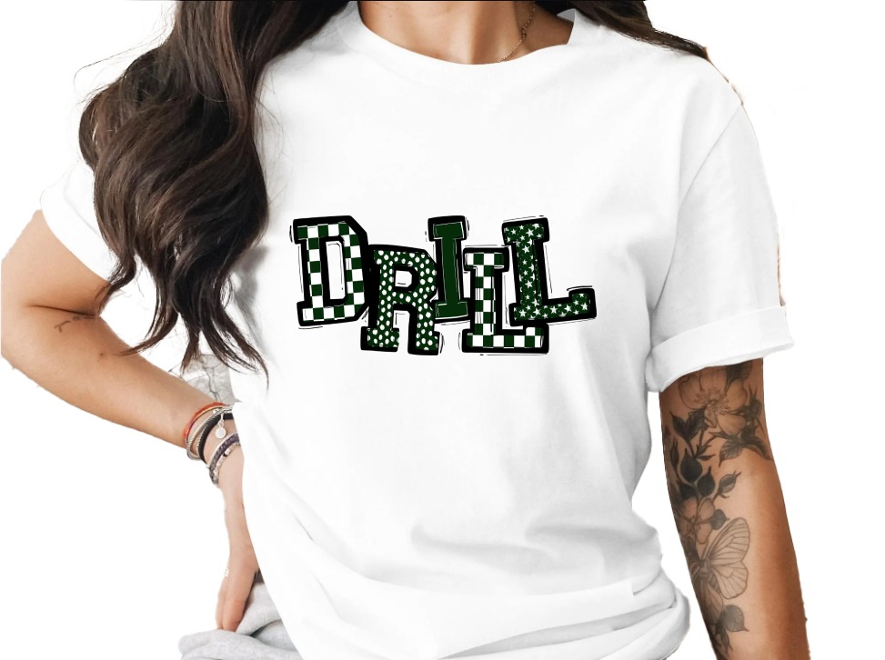 DRIL T-Shirt, Funny Internet Meme, Dark Humor Shirt, Sarcastic Tee, Green Patterned Letters, Trendy, Gift Idea, Unique Design