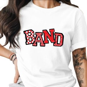 Band T-Shirt, Music Lover Tee, Stylish Graphic Tee, Concert Shirt, Band Fan Gift, Red White Design, Checkered, Stars, Gift For Musicians