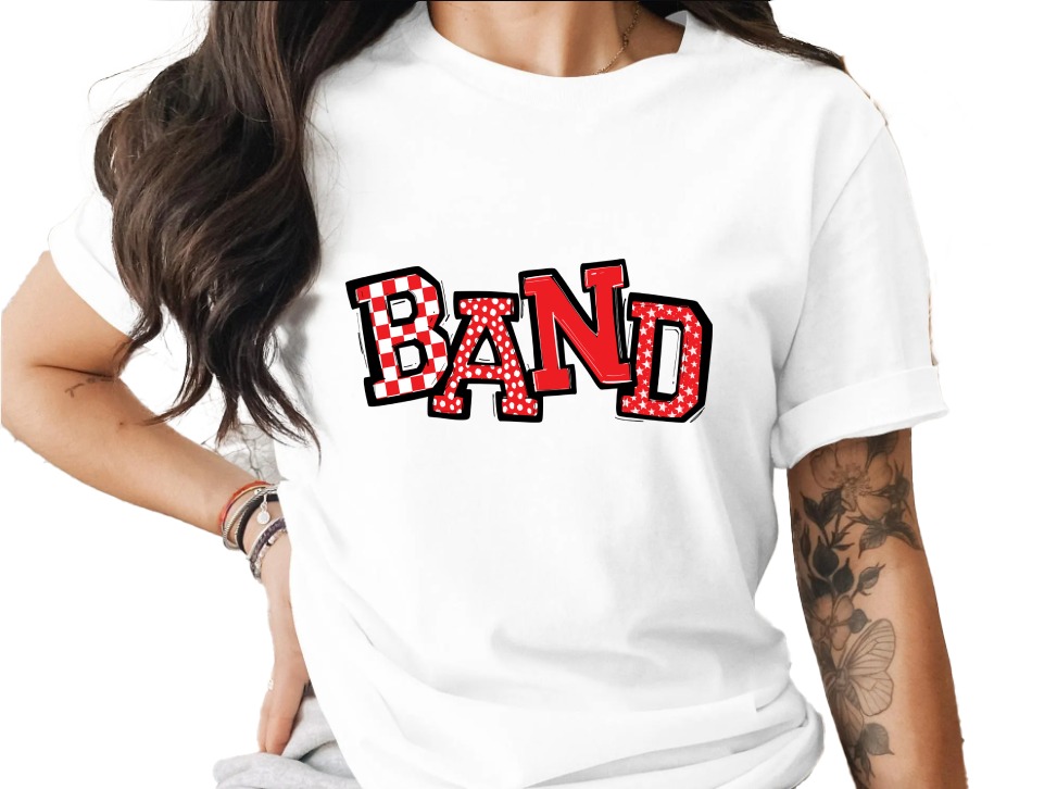 Band T-Shirt, Music Lover Tee, Stylish Graphic Tee, Concert Shirt, Band Fan Gift, Red White Design, Checkered, Stars, Gift For Musicians