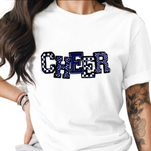 Cheer T-Shirt, Cheerleading Shirt, Spirit Wear, Team Cheer Tee, Game Day Shirt, Cheerleader Gift, Blue and White Cheer Design, Sports Tee