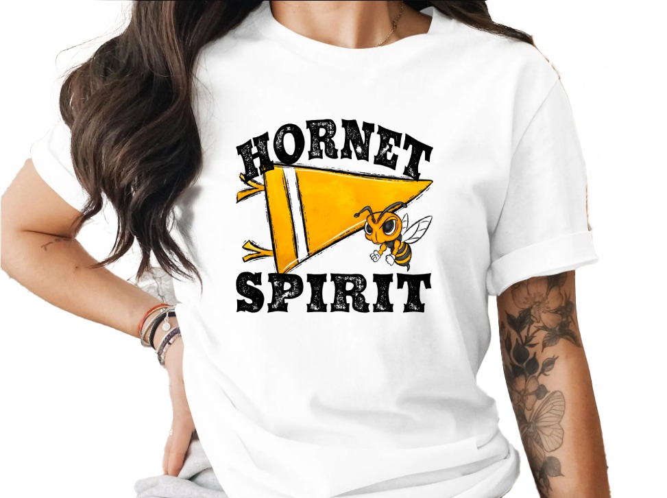 Hornet Spirit Pennant T-Shirt, Mascot Tee, School Pride Shirt, Insect Art, Team Support Apparel, Graphic Print Top