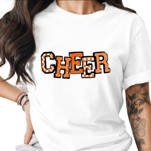 Cheer T Shirt, Orange and White Cheerleading Tee, Game Day Shirt, Cheerleader Gift, Spirit Wear, School Event Tee, Stylish Cheer Shirt