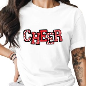 Cheer T-Shirt, Cheerful, Red and White Cheerleader T-Shirt, Spirit Wear, Team Spirit Tee, School Event Shirt, Sports Fan Shirt, Custom Cheer