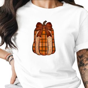 Autumn Plaid Pumpkin with Bow Sublimation DTF Digital Download PNG, Rustic Fall Harvest Farmhouse Decor, Thanksgiving Holiday Craft Art