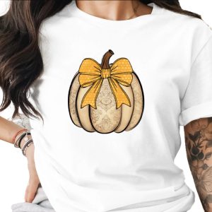Vintage Damask Pumpkin PNG, Cream Fall Pumpkin Sublimation Design with Yellow Bow, Rustic Harvest DTF Digital Download PNG, Autumn Clipart