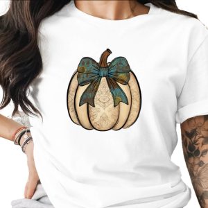Distressed Pumpkin Sublimation DTF Digital Download PNG, Rustic Vintage Fall Harvest Design, Teal Sunflower Bow Autumn Art
