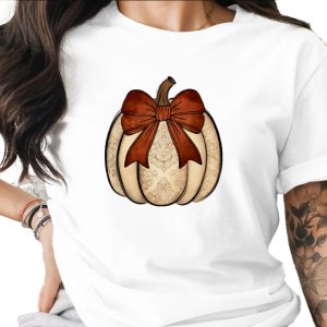 Vintage Damask Pumpkin Sublimation DTF Digital Download PNG, Rustic Fall Autumn Harvest Art, Elegant Brown Bow Gourd Design