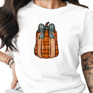 Plaid Pumpkin Sublimation DTF Digital Download PNG, Autumn Fall Harvest Decor, Farmhouse Thanksgiving Halloween, Rustic Bow Polka Dot