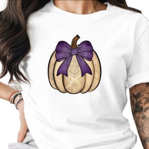 Elegant Purple Bow Pumpkin Sublimation DTF Digital Download PNG, Vintage Autumn Damask Fall Design, Halloween Thanksgiving Craft, Instant