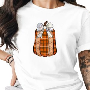 Plaid Pumpkin Sublimation Design, Fall Harvest Autumn Decor PNG, Rustic Thanksgiving DTF Digital Download, Decorative Bow Pumpkin Clipart