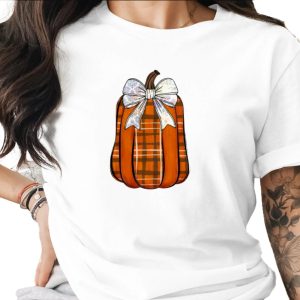 Plaid Pumpkin Sublimation Design, Damask Bow Pumpkin PNG, Autumn Digital Download, Fall DTF Print Ready File, Thanksgiving Decor Art