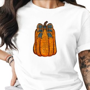 Polka Dot Pumpkin Sublimation DTF Digital Download PNG, Fall Plaid Bow Design, Autumn Harvest Decor, Thanksgiving Season