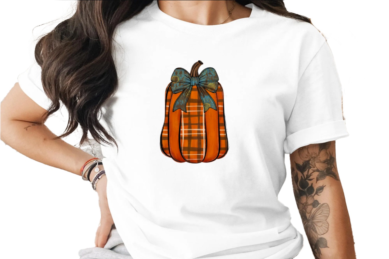 Plaid Pumpkin with Sunflower Bow Sublimation DTF Digital Download PNG, Autumn Fall Harvest Halloween Thanksgiving Decor Art