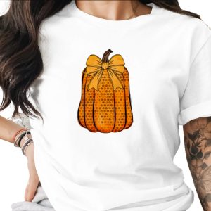 Orange Polka Dot Pumpkin with Bow Sublimation DTF Digital Download PNG, Fall Thanksgiving Rustic Autumn Harvest Graphic Design