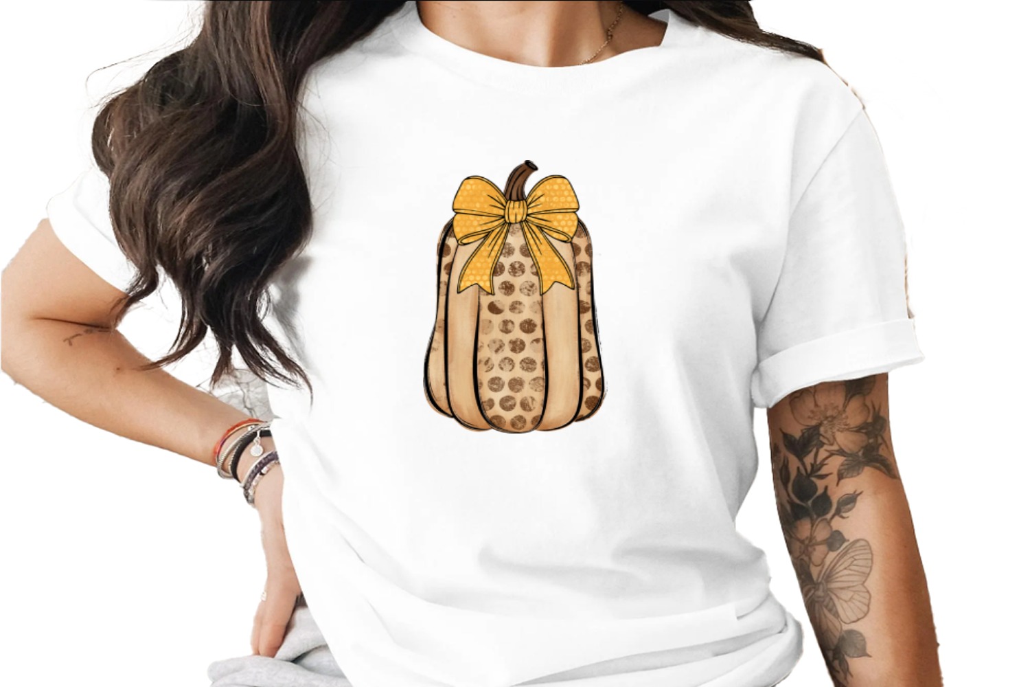 Rustic Pumpkin Sublimation DTF Digital Download PNG, Fall Farmhouse Gourd Design with Polka Dot Bow, Autumn Harvest Digital Art Print