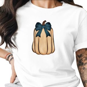 Rustic Pumpkin with Blue Bow Sublimation DTF Digital Download PNG, Fall Autumn Harvest Farmhouse Decor Transfer Design, Thanksgiving Clip