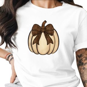 Cream Pumpkin with Brown Bow Sublimation DTF Digital Download PNG, Rustic Fall Autumn Design, Cozy Farmhouse Transfer, Instant Download