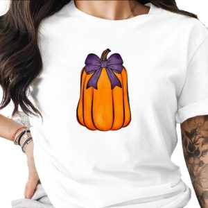 Pumpkin with Purple Bow PNG, Watercolor Autumn Sublimation DTF, Fall Harvest Digital Download, Halloween Gourd Design, Rustic Farmhouse