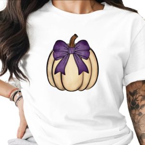 Watercolor White Pumpkin Purple Bow Sublimation DTF Digital Download PNG, Fall Autumn Harvest Decor, Thanksgiving Halloween Craft File