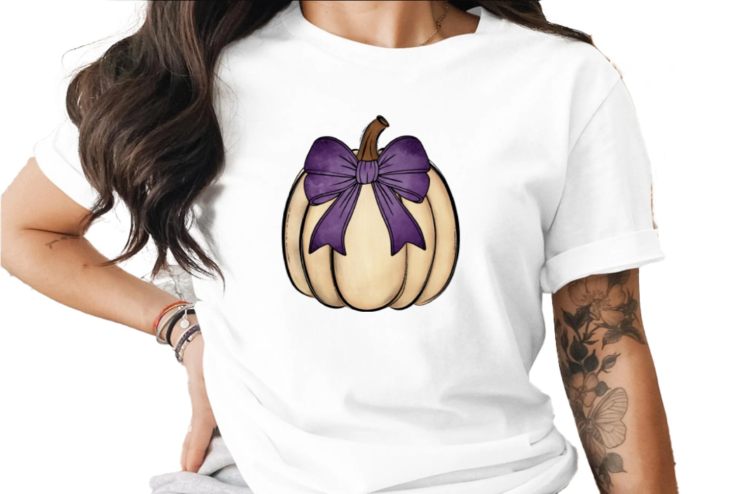 Watercolor White Pumpkin Purple Bow Sublimation DTF Digital Download PNG, Fall Autumn Harvest Decor, Thanksgiving Halloween Craft File