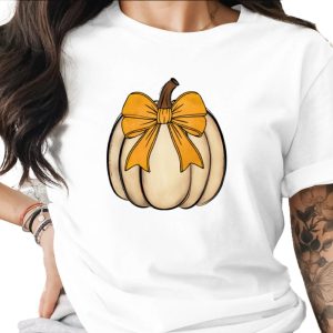 White Pumpkin with Bow PNG, Fall Sublimation Design, Autumn Digital Download, Rustic Harvest Art, Watercolor DTF Transfer Ready